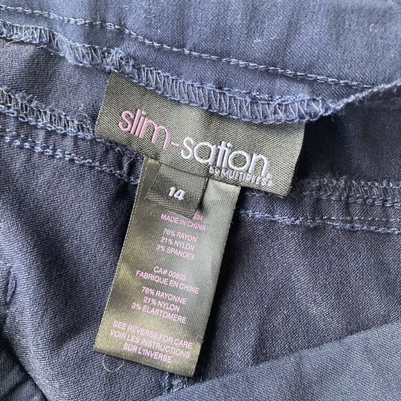 Slim-Sation Pants Sz 14 Navy Blue Pull On Capri Plus Size Stretch Summer Beach - Picture 4 of 11
